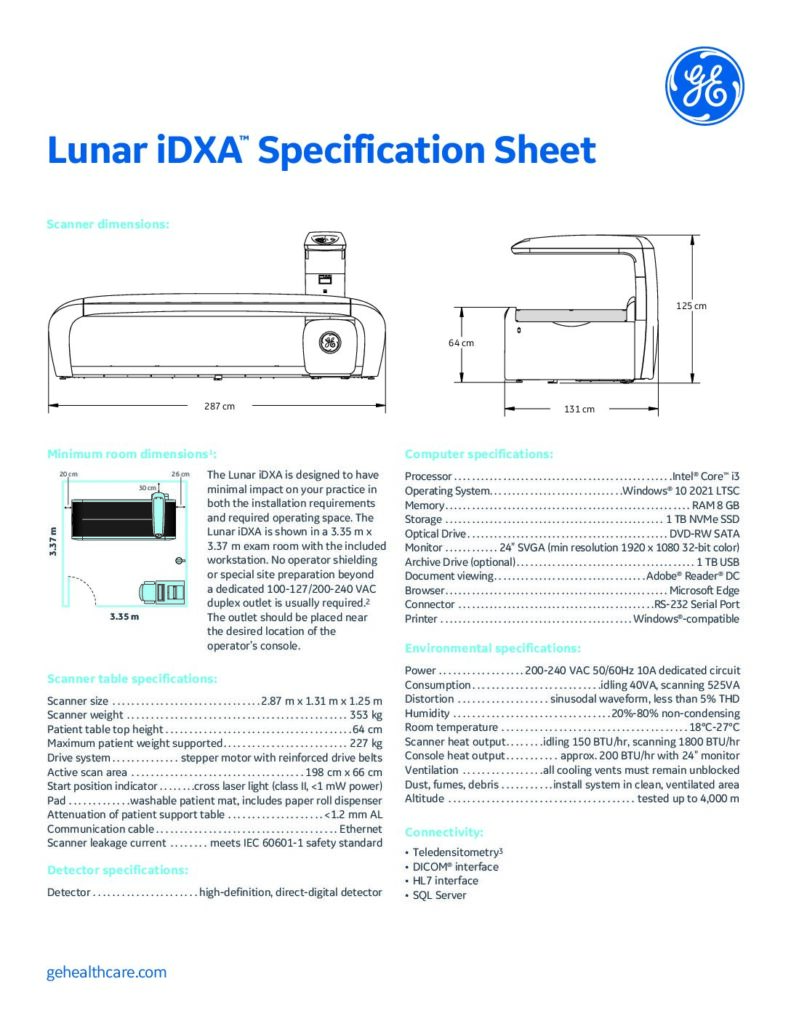 Lunar-iDXA spec 2023